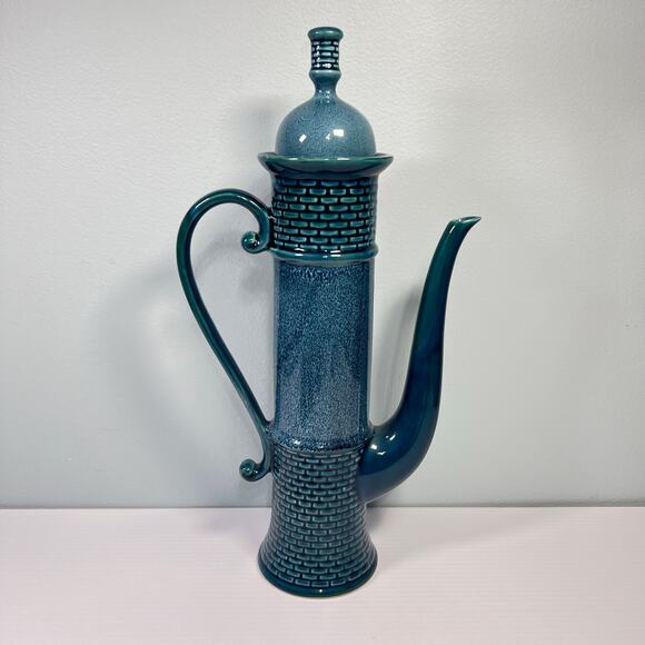 Vintage 70s Decorama Dallas Blue Ceramic Coffee Set Serves 6 Iberian MCM Style - Picture 2 of 11